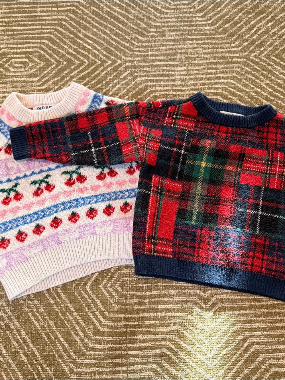 Old Navy Toddler Sweater Bundle 12-18M Strawberry Plaid Cozy Knit